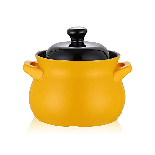 HIAQIMEI Antihaft-Keramik-Auflauf, Kochgeschirr mit Zwei Griffen, Suppentopf, heißer Topf, hitzebeständiger Auflauf, geeignet für Induktionsherd, gelb, 4 qt/3,8 l Cover