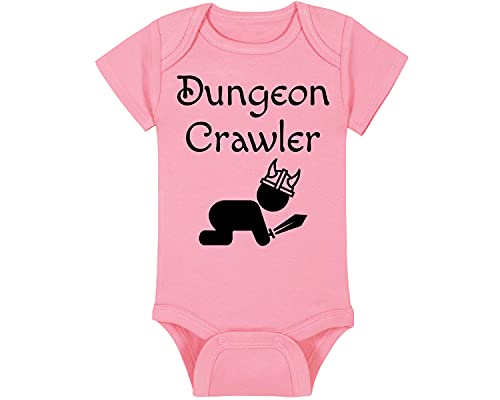 Image of Gaming Baby Onesie - Dungeon Crawler with Baby (6-12 Month - Pink Fabric - Black Design)