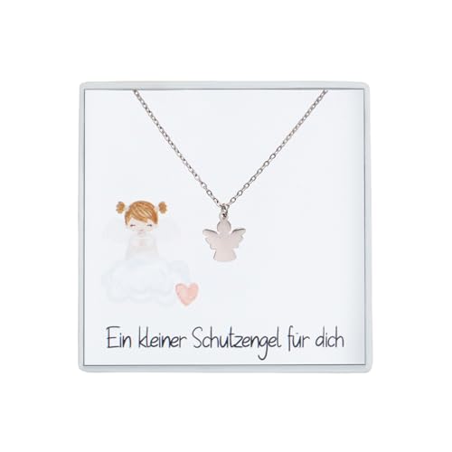 Wunderlinchen Weihnachten Geschenke f&uuml;r M&auml;dchen Halskette mit Schutzengel Anh&auml;nger zur Taufe Kommunion Junge Geburt Taufgeschenk (Silber)