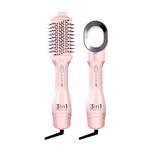 Ikonic 3-in-1 Express Styler Hot Air Brush| 1.5-inch Barrel | Hair Dryer Hair Straightener Volumizer Blow Dryer Styling Tool,1200 Watt, Pink for women