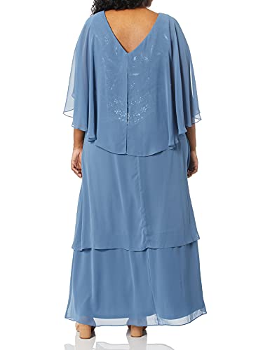 Le Bos Women's Plus Size Embroidered Tiered Dress, Blue Tone, 14W #TOP1