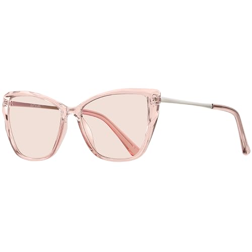 Image of Indoor FL-Flex Fluorescent-41 Light Pink Tinted Blue Light Blocking Glasses Cat Eye Migraine Light Sensitivity Glasses Photophobia Fluorescent LED Glare Women AB3304(Pink Frame Light Rose Lens)