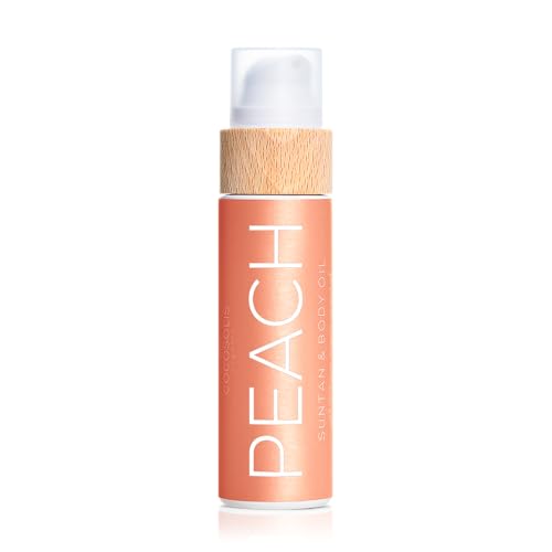 COCOSOLIS Peach Acelerador de bronceado – Aceite de bronceado orgánico con vitamina E y aroma a melocotón para un bronceado rápido e intenso, potenciador de bronceado para un bronceado intenso, loción