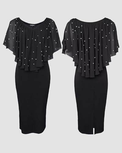 CHICME Womens V Neck Cold Shoulder Bodycon Midi Dress with Rhinestone and Pearls Cocktail Evening Wedding Guest Dress - Image 6