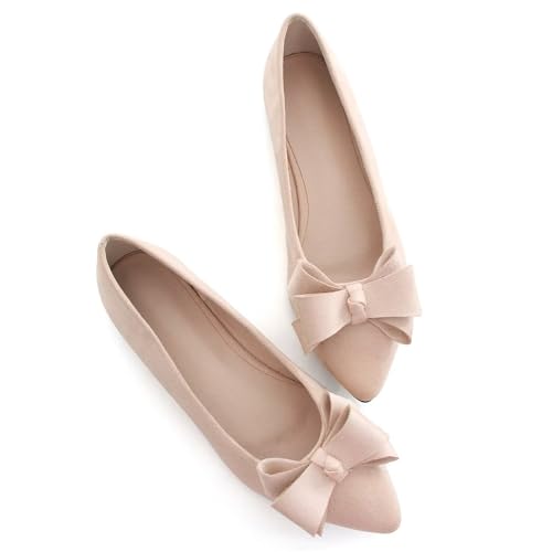 Hee grand Women's Slip on Retro Plaid Bow Ballet Flats Pointed Toe Dress Shoes