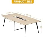 DWVO 7.5FT Conference Table, 90' Boat Shaped Meeting Table with Power Outlets & Rectangle Grommet, Modern Seminar Table for Office Conference Room, Boardroom Desk