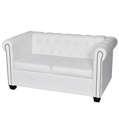 Homgoday Canapé Chesterfield 2 places en cuir artificiel blanc, canapé 2 places, canapé en cuir, canapé vintage, canapé en cuir