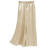 Cotilafi Women's High-Waisted Wide Leg Trousers, Silk Blend Casual Long Satin Pants, Loose Comfort Fit Straight Leg Design Champagne