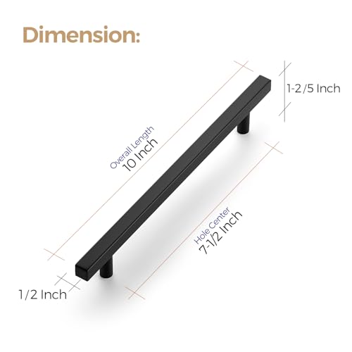 Image of Ravinte 10 Pack 7-1 /2 Inch Cabinet Pulls Black Sqaure Kitchen Cabinet Handles Black Cabinet Hardware Stainless Steel Drawer Pulls 10 Inch Overall Length with Mounting Template