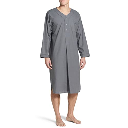 Men's Nightshirt Long Sleeve Night Sleep Shirts Soft Comfy Nightgown Mid-Length Pajama, S-XXXL