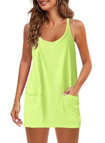 Image of Panadila Womens Summer Sleeveless Mini Dress V Neck Spaghetti Strap Sundress Athletic Short Dress with Pockets
