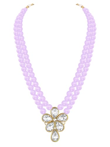 Image of Peora Crystal Faux Pearl Kundan Necklace & Jewellery Set Gift for Women