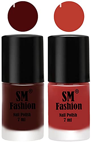 Image of Long Lasting Nail Polish | Nail Paint Combo 7 ml Each) - Set of 2 Wine-Dark Peach