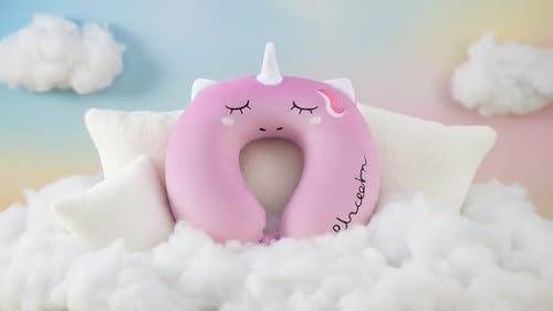 Image of Soft and Comfortable Cartoon Designed U-Shaped Kids Travel Neck Pillow for Airplane Car Flight Head Neck Support for Boys and Girls (Pack of 1, Purple)