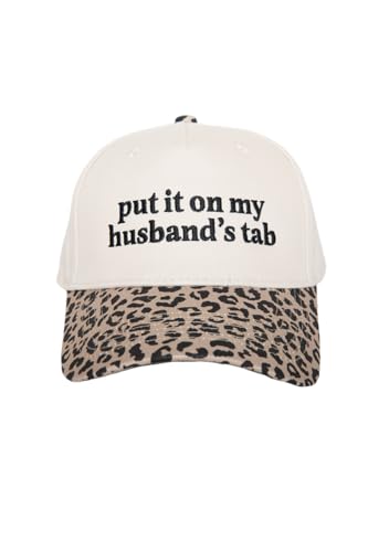 KATYDID Put It On My Husbands Tab Embroidered Trucker Hat for Women - Vintage Two-Tone Snapback Baseball Cap - Trendy Western Style Womens Hat - USA Made (Leopard/Tan)