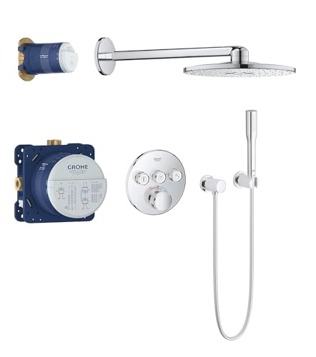 GROHE Grohtherm Concealed Thermostatic Mixer Shower with Wall Mounted Shower Head & Pencil Handset
