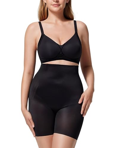 Vertvie Pantalones cortos moldeadores de cintura alta sin costuras para mujer, con control de abdomen, para levantamiento de glúteos, adelgazantes de muslos, Negro -, XXL