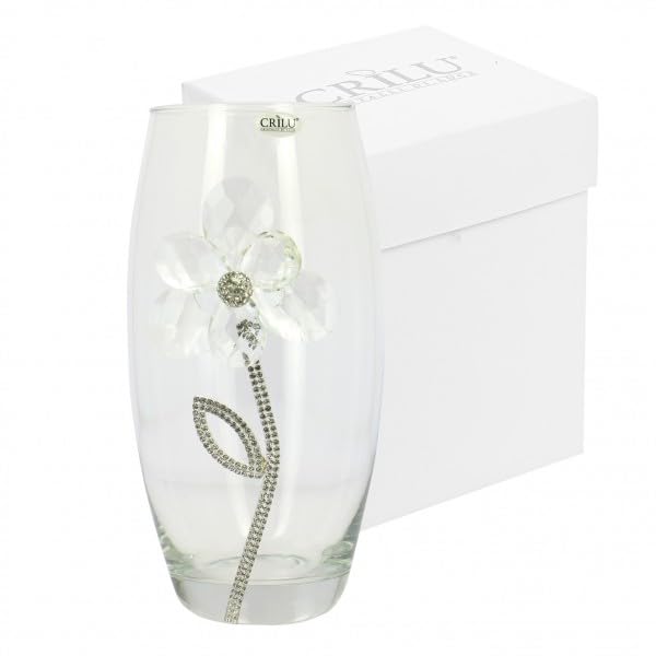 Vase en verre transparent décoré avec strass et fleur en cristal SD 25GD2007