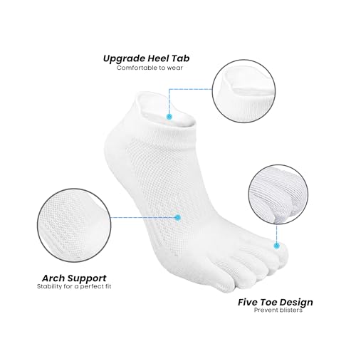 Toe Socks for Men and Women Athletic Running Five Finger Five Toe Socks with Premium Cotton LightWeight Size 6-142