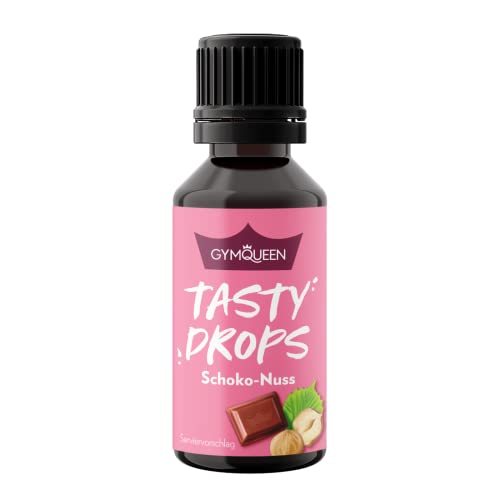 GymQueen Tasty Drops 30ml, Gouttes de saveur sans calories, sans sucre et sans graisse, Gouttes d'arôme pour édulcorer les aliments, sans colorants, Chocolat-Noisette Cover