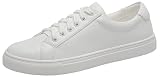 YZ Classic White Sneakers for Women PU Leather Tennis Shoes Low Top Casual Shoes (White, 6)