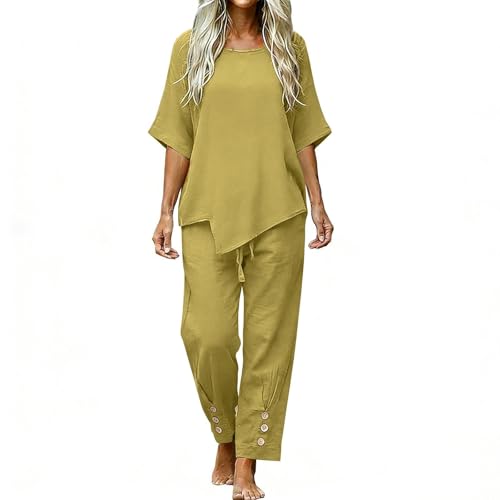 Traje de lino para mujer elegante conjunto de dos piezas con acabado suave