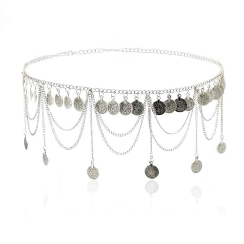 SCJJZ Körperketten,Böhmische Taillenkette, Quasten-Taillenzubehör für Frauen, Bauchtanz-Taillenzubehör (Silber)