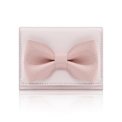 Small Wallets Woman, Cute Tri-fold Ladies Coquette Wallet for Women, Pink Bow Credit Card Coin Holder Purse with ID Window for Cash Key Change (Pink)