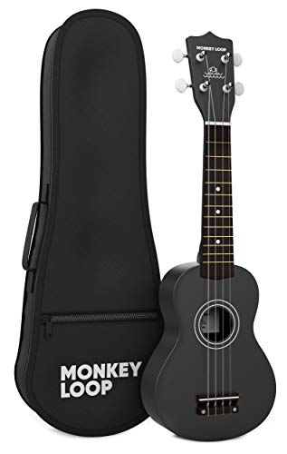 Monkey Loop - Serie Play - Ukelele Soprano - Funda Incluida - Color Negro - Acabado Mate - Ideal para Principiantes - Clavijeros Abiertos - Materiales Resistentes - Alta Calidad