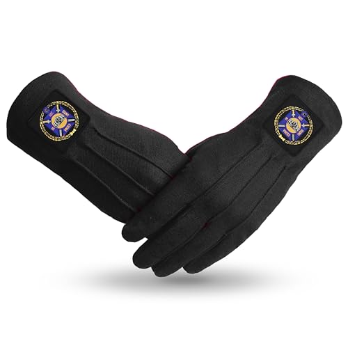BRICKS MASONS Knights Templar Commandery Glove - Black Patch With Purple Emblem - L