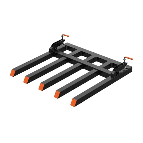 Garvee Clamp on Debris Forks Fit 48" Bucket, 2500 LBS Capacity Heavy Duty 5 Fork Tines Clamp-on Pallet Forks Tractor Bucket Forks for Skid Steer Loader Tractor