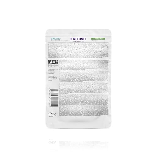 KATTOVIT - Gastro Nassfutter für Katzen | Zur Unterstützung des Magen-Darm-Systems | Diät-Alleinfuttermittel im Frischebeutel für ausgewachsene Katzen | 24 x 85 g Pute mit Reis