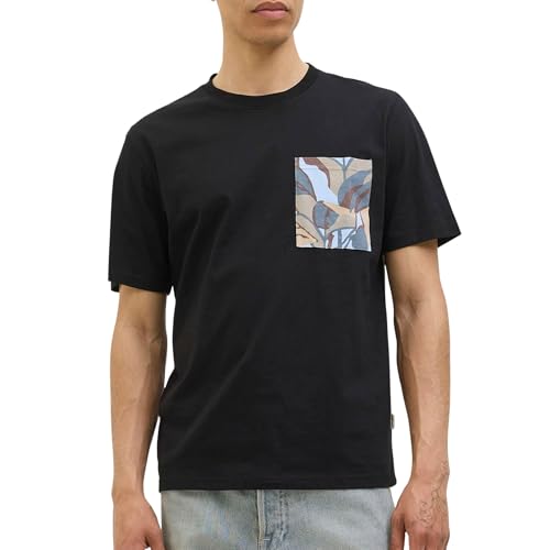 JACK & JONES Camiseta Estampada para Hombre Jortavira AOP Pocket tee SS Crew Neck, Negro, M