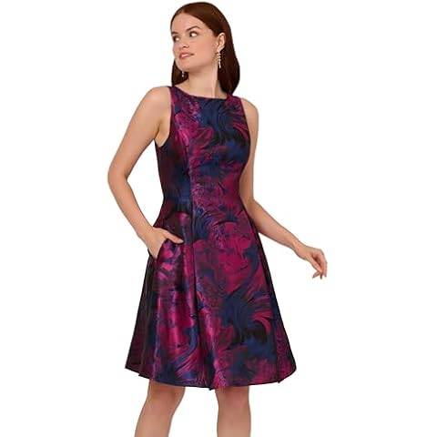 Adrianna Papell Floral Jacquard Dress, Navy/Orchid Cover