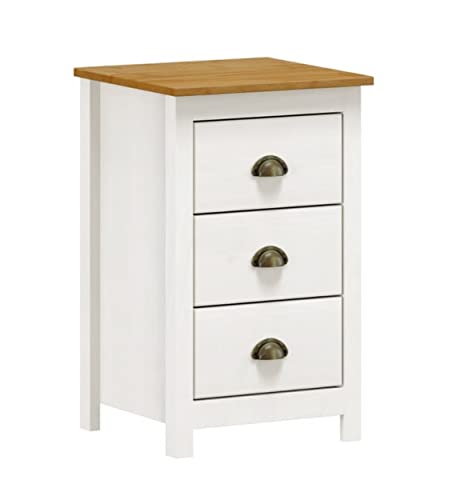 Mesa Cabeceira em Madeira 3 Gavetas Linha Topázio - Branco/carvalho