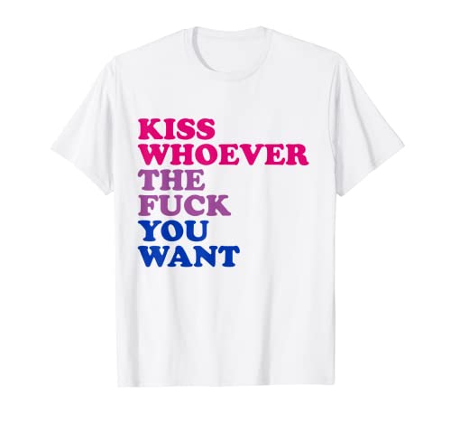 Drapeau arc-en-ciel Bi Pride Kiss Whoever the fuck you want LGBT T-Shirt