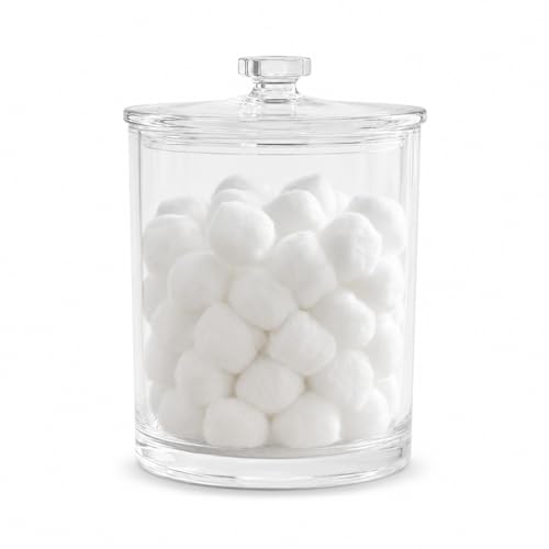 ForPro Clear Acrylic Apothecary Jar with Lid 60 Oz Shatterproof Bathroom Vanity Organizer Cotton Ball Holder Qtip Storage Container Canister for Kitchen Laundry Office Decor 7.75 x 5