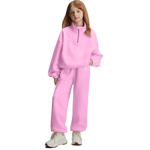 Sweatsuits For Girls Half Zipper 2 Piece 8-13 Years Toddler Outfits For Girls Winter Spring Fashion Pullover Tracksuit With Pockets Long Sleeve Sweatshirts And Going Out Sweatpants Sweatset Pink-11