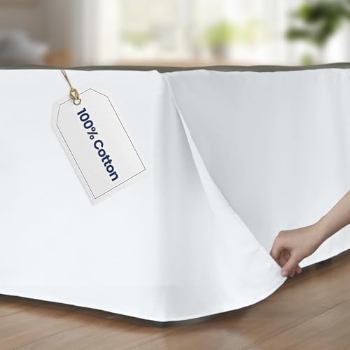 Bedskirts Queen Size – 100% Natural Cotton 800TC Split Corner White Queen Bedskirt 16 inch Drop – Center & Corner Pleats (White, Queen 16\" Drop)