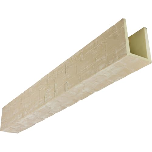 Heritage Timber Reclaimed Axed Cut Faux Wood Beam, 3-Sided (U-Beam), 3 1/2"W x 3 1/2"H x 72"L, Vanilla Chai Finish