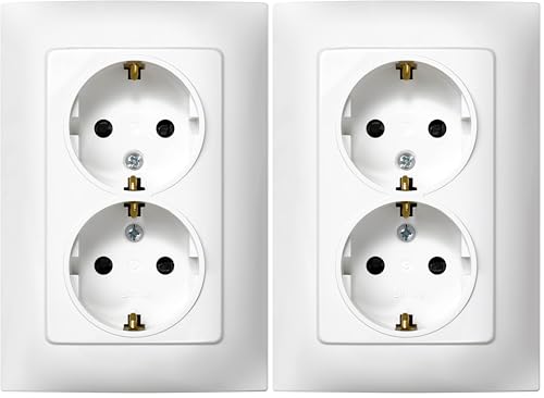 SIMON - Enchufe Doble de Empotrar Schuko, Serie Simon 10, 250V, 10 A, Enchufe de Pared Plano y Fino, Fácil de Instalar, Incluye Marco, Tapa y Mecanismo, Base de Enchufe Hembra Color Blanco