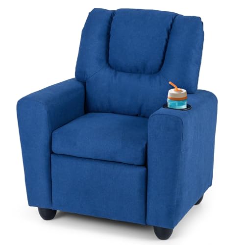 Image of Kids Chair Leather Recliner Sofa w /Cup Holder, Anti-Slip Feet, Adjustable Backrest & Footrest for Kids /Children /Toddlers, 3+ Age Group, Up to 157lbs, Black /Pink /Beige /Brown