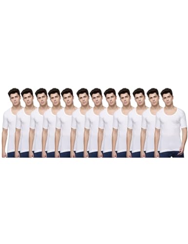 Image of Dollar Lehar Men Combed Cotton Round Neck with Sleeve Vest -White
