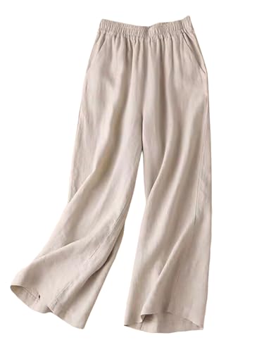 Women's Linen Cotton Pants -Point Wide-Leg Pants Summer Thin Fabric Mature and with Pockets2