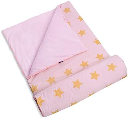 Wildkin Kids Sleeping Bags for Boys & Girls, Measures 66 x 30 x 1.5 Inches, Cotton Blend Materials Sleeping Bag for Kids, Ideal for Parties, Camping & Overnight Travel (Pink & Gold Stars)