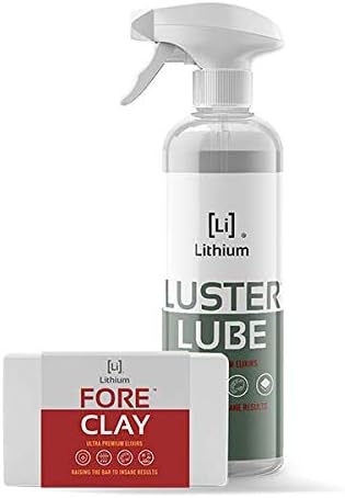 Fore Clay and Luster Lube - Clay Bar Kit, Auto Detailing Clay bar for Cars, Trucks, Boats, Glass and Plastic. Includes Luster Lube Hydrophobic Lubricant.