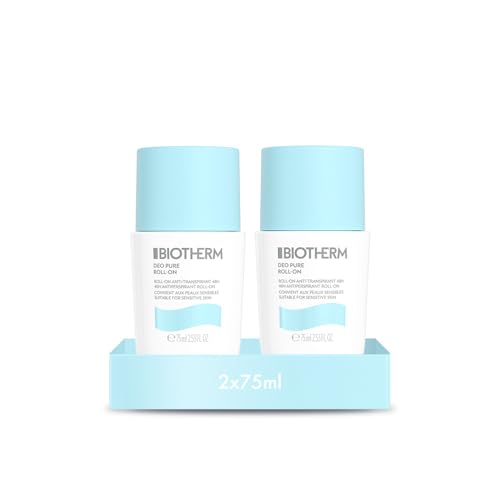 Biotherm Deo Pure Roll-On, 48 H Anti-Transpirant, wirksamer Schutz vor Schweißgeruch, für empfindliche Haut und alle Hauttypen, wirkt pflegend und beruhigend, 75 ml (Packung mit 2)