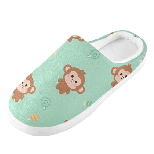 Cute Monkey Sugar Green Mens Womens Slippers Cozy Memory Foam Slippers Slip On Warm House Shoes for Indoor Outdoor Size 16/17 23013212