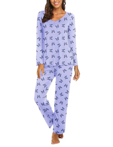 Image of Ekouaer Womens Pajama Sets 2 Piece Lounge Set Fall Winter Pajamas Long Sleeve Pjs Top and Pants Soft Pj Sets Loose Sleepwear