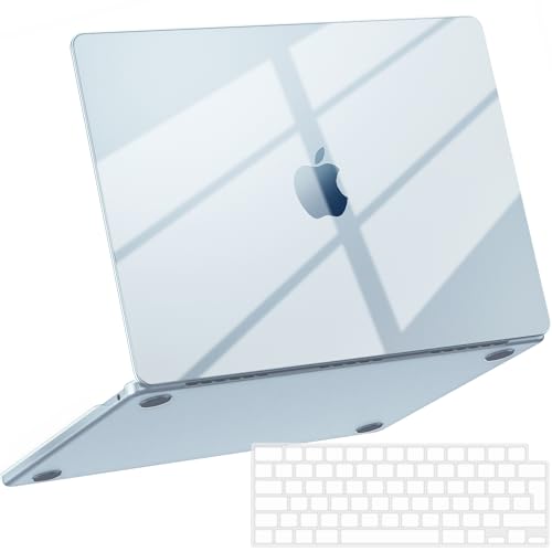 NPUOLS Funda para MacBook Air 13.6 Pulgadas M4 M3 M2 2025 2024 2022 A3240 A3113 A2681, Transparente Plástico Dura Protectora Fina Resistente + Cubierta de Teclado TPU EU，Cristal Azul Cielo